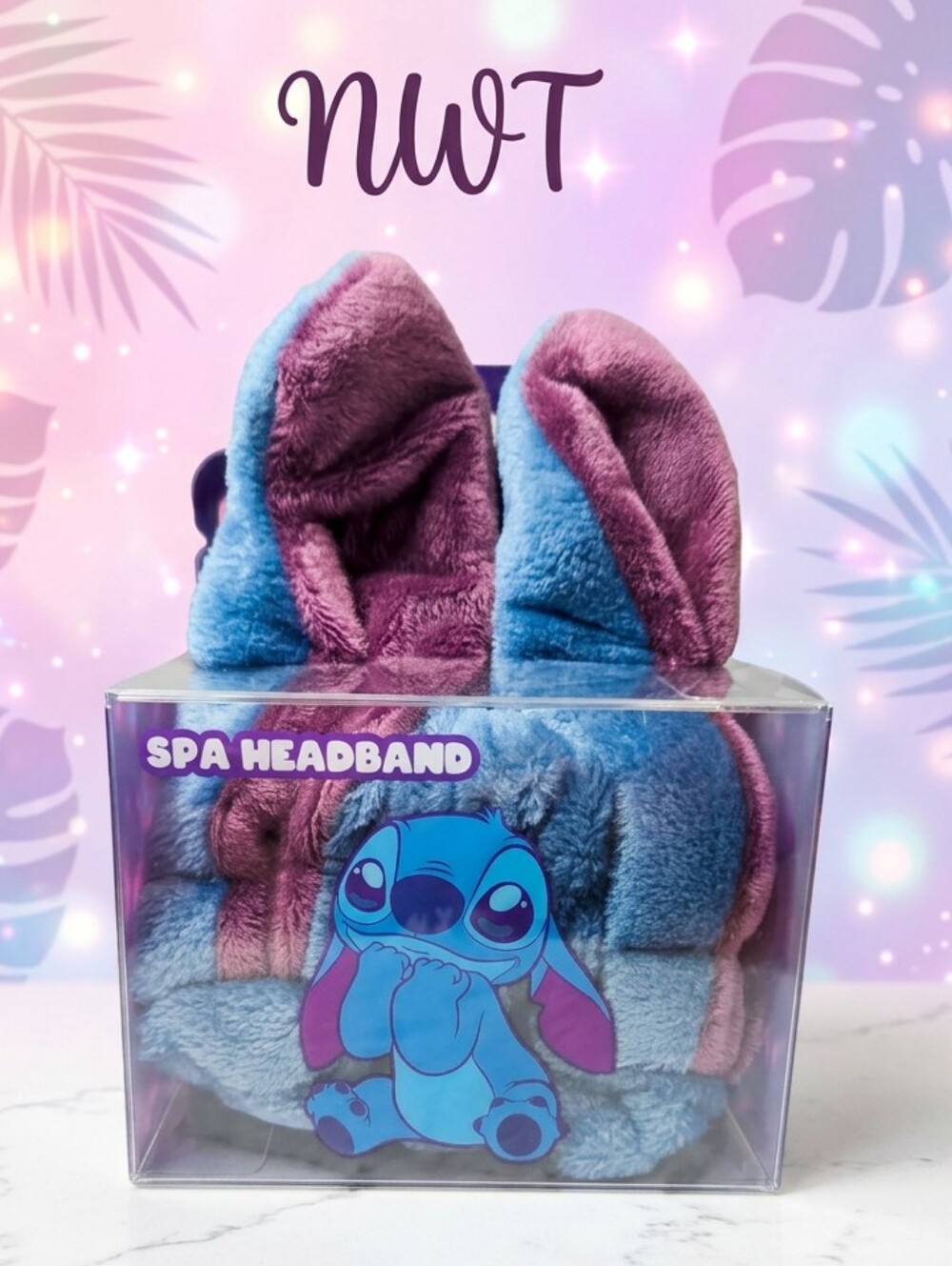 Disney Stitch Spa Headband Plush Blue Purple Skincare Makeup Self Care NWT Box